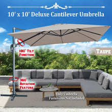 Load image into Gallery viewer, 10'x10' Deluxe Patio Umbrella Outdoor Off-Set Hanging Roma Umbrella Tilt & 360 Rotation Patio Heavyduty Sunshade Cantilever Crank(steel cross base is included)