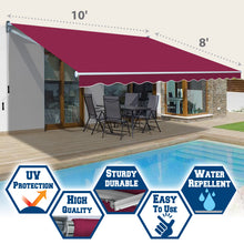Load image into Gallery viewer, 10x8 FT Patio Awning Retractable Outdoor Sun Shade Manual Patio Deck Awning Heavy Duty Awning