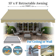 Load image into Gallery viewer, 10x8 FT Patio Awning Retractable Outdoor Sun Shade Manual Patio Deck Awning Heavy Duty Awning