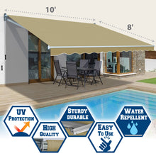 Load image into Gallery viewer, 10x8 FT Patio Awning Retractable Outdoor Sun Shade Manual Patio Deck Awning Heavy Duty Awning