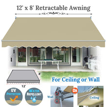 Load image into Gallery viewer, 12x8 FT Patio Awning Retractable Outdoor Sun Shade Manual Patio Deck Awning Heavy Duty Awning