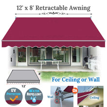 Load image into Gallery viewer, 12x8 FT Patio Awning Retractable Outdoor Sun Shade Manual Patio Deck Awning Heavy Duty Awning