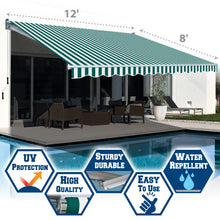 Load image into Gallery viewer, 12x8 FT Patio Awning Retractable Outdoor Sun Shade Manual Patio Deck Awning Heavy Duty Awning