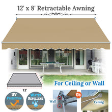 Load image into Gallery viewer, 12x8 FT Patio Awning Retractable Outdoor Sun Shade Manual Patio Deck Awning Heavy Duty Awning