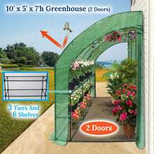 Load image into Gallery viewer, SUNNYOUTDOOR 10x5x7'H Lean to Walk-in Wall Greenhouse Outdoor Waterproof Hot House w 3 Tiers/6 Shelves Gardening