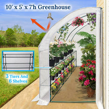 Load image into Gallery viewer, SUNNYOUTDOOR 10x5x7'H Lean to Walk-in Wall Greenhouse Outdoor Waterproof Hot House w 3 Tiers/6 Shelves Gardening