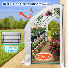 Load image into Gallery viewer, SUNNYOUTDOOR 10x5x7'H Lean to Walk-in Wall Greenhouse Outdoor Waterproof Hot House w 3 Tiers/6 Shelves Gardening