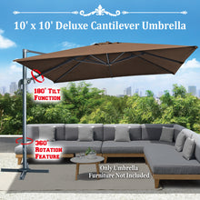 Load image into Gallery viewer, 10'x10' Deluxe Patio Umbrella Outdoor Off-Set Hanging Roma Umbrella Tilt & 360 Rotation Patio Heavyduty Sunshade Cantilever Crank(steel cross base is included)
