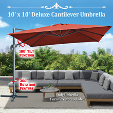 Load image into Gallery viewer, 10'x10' Deluxe Patio Umbrella Outdoor Off-Set Hanging Roma Umbrella Tilt & 360 Rotation Patio Heavyduty Sunshade Cantilever Crank(steel cross base is included)