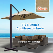 Load image into Gallery viewer, SUNNYOUTDOOR 8'x8' Deluxe Cantilever Umbrella LED Lighted Umbrella Sunbrella Cover Patio Umbrella Garden Outdoor