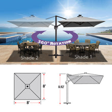 Load image into Gallery viewer, 8'x8' Solar LED Roma Umbrella Deluxe Cantilever Umbrella Sunbrella Cover Umbrella Patio Umbrella Garden Outdoor