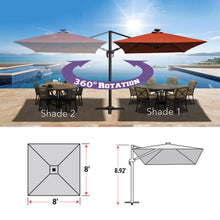 Load image into Gallery viewer, 8'x8' Solar LED Roma Umbrella Deluxe Cantilever Umbrella Sunbrella Cover Umbrella Patio Umbrella Garden Outdoor