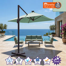 Load image into Gallery viewer, 8'x8' Solar LED Roma Umbrella Deluxe Cantilever Umbrella Sunbrella Cover Umbrella Patio Umbrella Garden Outdoor