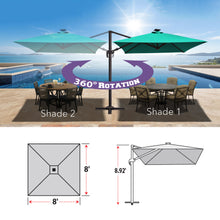 Load image into Gallery viewer, 8'x8' Solar LED Roma Umbrella Deluxe Cantilever Umbrella Sunbrella Cover Umbrella Patio Umbrella Garden Outdoor