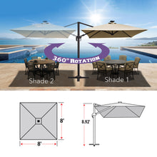 Load image into Gallery viewer, 8'x8' Solar LED Roma Umbrella Deluxe Cantilever Umbrella Sunbrella Cover Umbrella Patio Umbrella Garden Outdoor