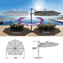 Load image into Gallery viewer, 11' Solar LED Roma Umbrella Deluxe Cantilever Umbrella Sunbrella Cover Umbrella Patio Umbrella Garden Outdoor