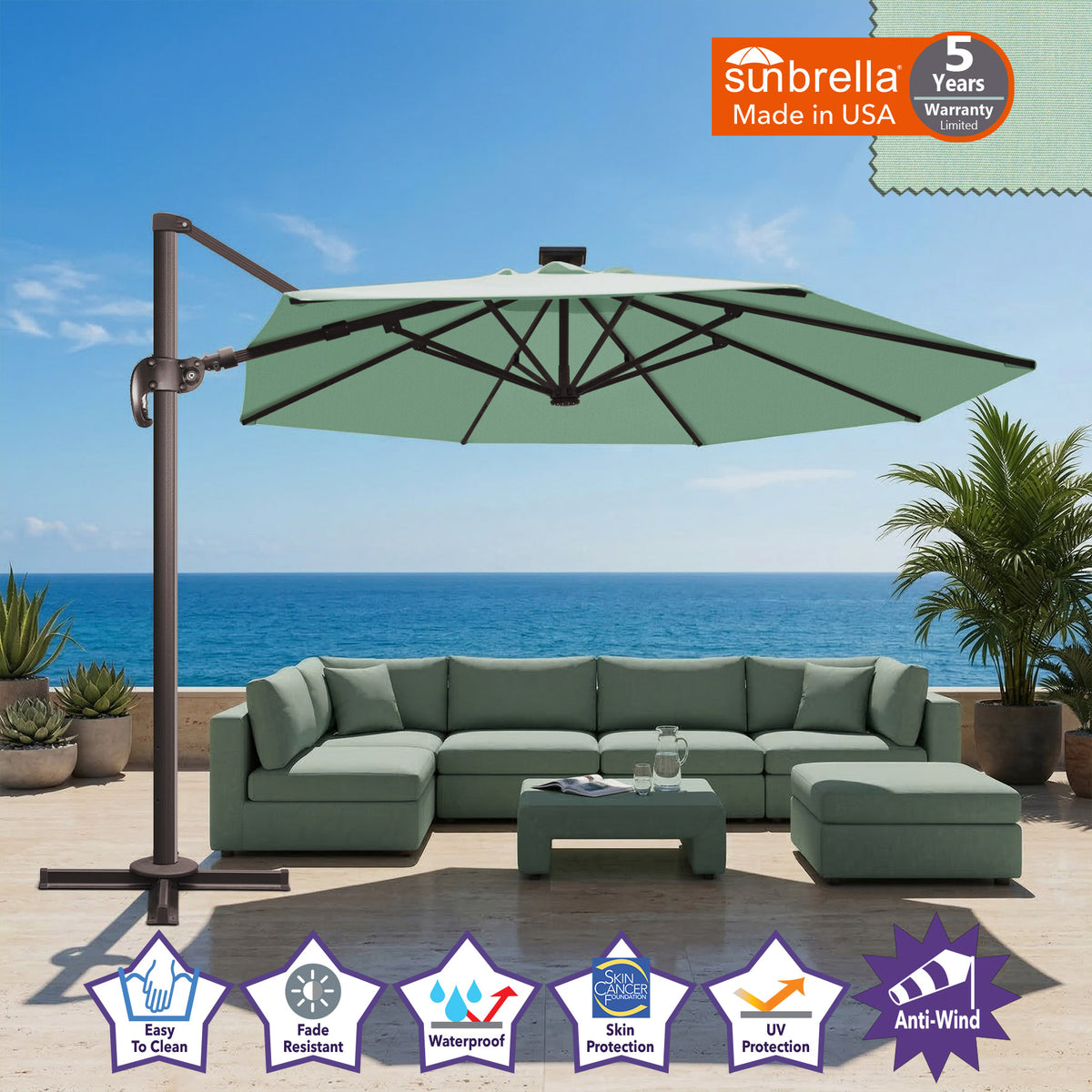 11 foot rectangular solar aluminum patio umbrella in natural 11' LED Roma Deluxe Cantilever Umbrella Sunbrella Cover – Sunny Outdoor US level) for block the J-Braid Line Test:15# Osprey Axis 16