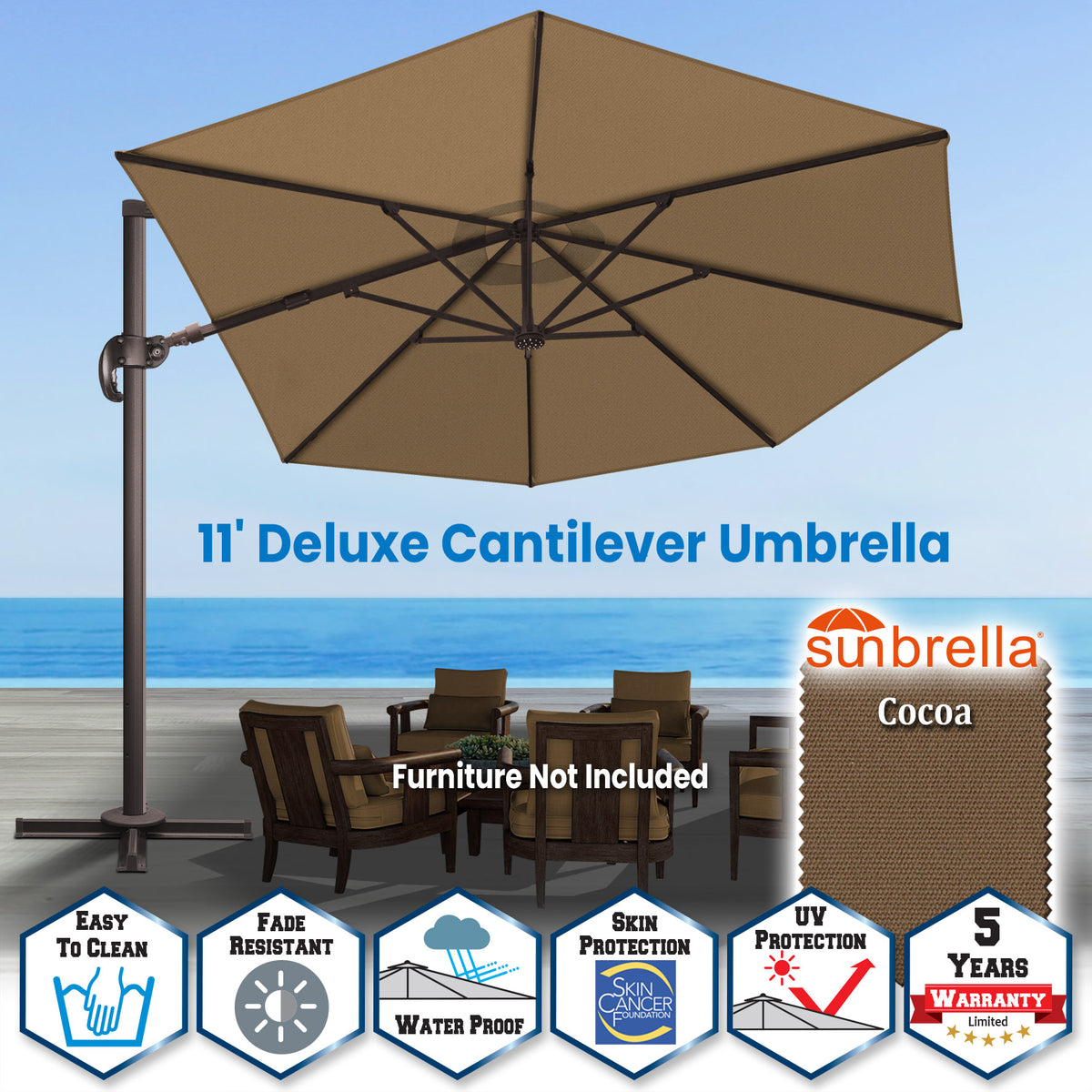 SUNNYOUTDOOR 11' Deluxe Cantilever Umbrella LED Lighted Umbrella Sunbr –  Sunny Outdoor US