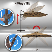 Load image into Gallery viewer, SUNNYOUTDOOR 11' Deluxe Cantilever Umbrella LED Lighted Umbrella Sunbrella Cover Patio Umbrella Garden Outdoor (Cocoa)