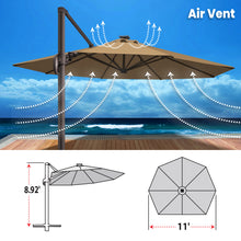 Load image into Gallery viewer, SUNNYOUTDOOR 11' Deluxe Cantilever Umbrella LED Lighted Umbrella Sunbrella Cover Patio Umbrella Garden Outdoor (Cocoa)