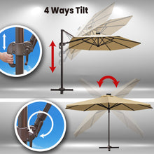 Load image into Gallery viewer, SUNNYOUTDOOR 11' Deluxe Cantilever Umbrella LED Lighted Umbrella Sunbrella Cover Patio Umbrella Garden Outdoor (Cocoa)