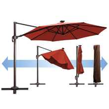 Load image into Gallery viewer, SUNNYOUTDOOR 11.5' Deluxe Cantilever Umbrella LED Lighted Umbrella Sunbrella Cover Anti Wind Patio Umbrella Garden Outdoor