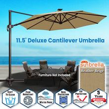 Load image into Gallery viewer, SUNNYOUTDOOR 11.5' Deluxe Cantilever Umbrella LED Lighted Umbrella Sunbrella Cover Anti Wind Patio Umbrella Garden Outdoor