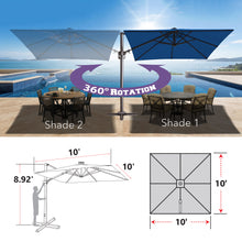 Load image into Gallery viewer, 10'x10' Solar LED Roma Umbrella Deluxe Cantilever Umbrella Sunbrella Cover Umbrella Patio Umbrella Garden Outdoor