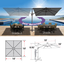 Load image into Gallery viewer, 10'x10' Solar LED Roma Umbrella Deluxe Cantilever Umbrella Sunbrella Cover Umbrella Patio Umbrella Garden Outdoor