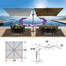 Load image into Gallery viewer, 10'x10' Solar LED Roma Umbrella Deluxe Cantilever Umbrella Sunbrella Cover Umbrella Patio Umbrella Garden Outdoor