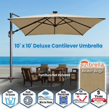 Load image into Gallery viewer, SUNNYOUTDOOR 10'x10' Deluxe Cantilever Umbrella LED Lighted Umbrella Sunbrella Cover Anti Wind Patio Umbrella Garden Outdoor