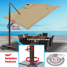 Load image into Gallery viewer, SUNNYOUTDOOR 10'x10' Deluxe Cantilever Umbrella LED Lighted Umbrella Sunbrella Cover Anti Wind Patio Umbrella Garden Outdoor