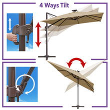 Load image into Gallery viewer, 10'x10' Solar LED Roma Umbrella Deluxe Cantilever Umbrella Sunbrella Cover Umbrella Patio Umbrella Garden Outdoor