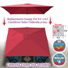 Load image into Gallery viewer, 8.2x8.2ft 8 Ribs Replacement Canopy cover for Square Hanging Solar Umbrella