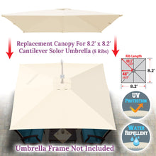 Load image into Gallery viewer, 8.2x8.2ft 8 Ribs Replacement Canopy cover for Square Hanging Solar Umbrella