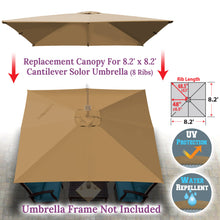 Load image into Gallery viewer, 8.2x8.2ft 8 Ribs Replacement Canopy cover for Square Hanging Solar Umbrella