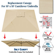 Load image into Gallery viewer, 10'x10' Umbrella Canopy Replacement Cantilever Umbrella Replacement Canopy, Canopy ONLY, Frame NOT Included