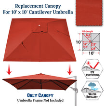Load image into Gallery viewer, 10'x10' Umbrella Canopy Replacement Cantilever Umbrella Replacement Canopy, Canopy ONLY, Frame NOT Included