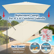 Load image into Gallery viewer, 10'x10' Umbrella Canopy Replacement Cantilever Umbrella Replacement Canopy, Canopy ONLY, Frame NOT Included