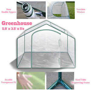 Outdoor Green House Walk in Garden Greenhouse Canopy Gazebo Plant House (5.9'X3.5'X5')