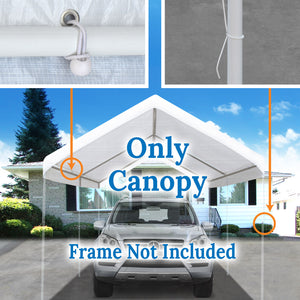 10'x20' Carport Replacement Canopy Cover for Tent Top Garage Shelter Cover w Ball Bungees