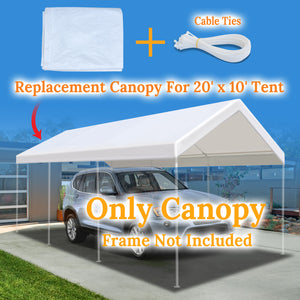 10'x20' Carport Replacement Canopy Cover for Tent Top Garage Shelter Cover with Cable Ties
