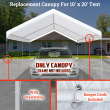 Load image into Gallery viewer, Carport Replacement Top Canopy Cover 10 x 20-Feet for Tent Outdoor Canopy Garden Gazebo Garage Shelter Cover with Ball Bungees (Only Cover, Frame is not Included)