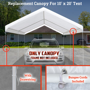 Carport Replacement Top Canopy Cover 10 x 20-Feet for Tent Outdoor Canopy Garden Gazebo Garage Shelter Cover with Ball Bungees (Only Cover, Frame is not Included)
