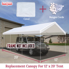 Load image into Gallery viewer, 10&#39;x20&#39; Carport Replacement Canopy Cover for Tent Top Garage Shelter Cover w Ball Bungees
