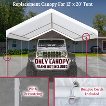 Load image into Gallery viewer, 10&#39;x20&#39; Carport Replacement Canopy Cover for Tent Top Garage Shelter Cover w Ball Bungees
