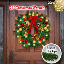 Load image into Gallery viewer, 24" Hanging Christmas Wreath 20 LED Natural Pine Cones Battery Powered