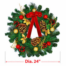 Load image into Gallery viewer, 24" Hanging Christmas Wreath 20 LED Natural Pine Cones Battery Powered