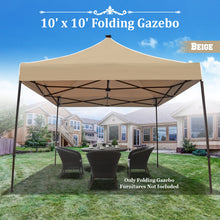 Load image into Gallery viewer, 10x10ft Folding Gazebo Adjustable Height Canopy Tent with Solar LED System