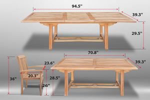 KINGTEAK Golden Teak Wood Classic Dining 9 piece Sets, 1 Extending Table 8 Chair（Local Pick Up only）